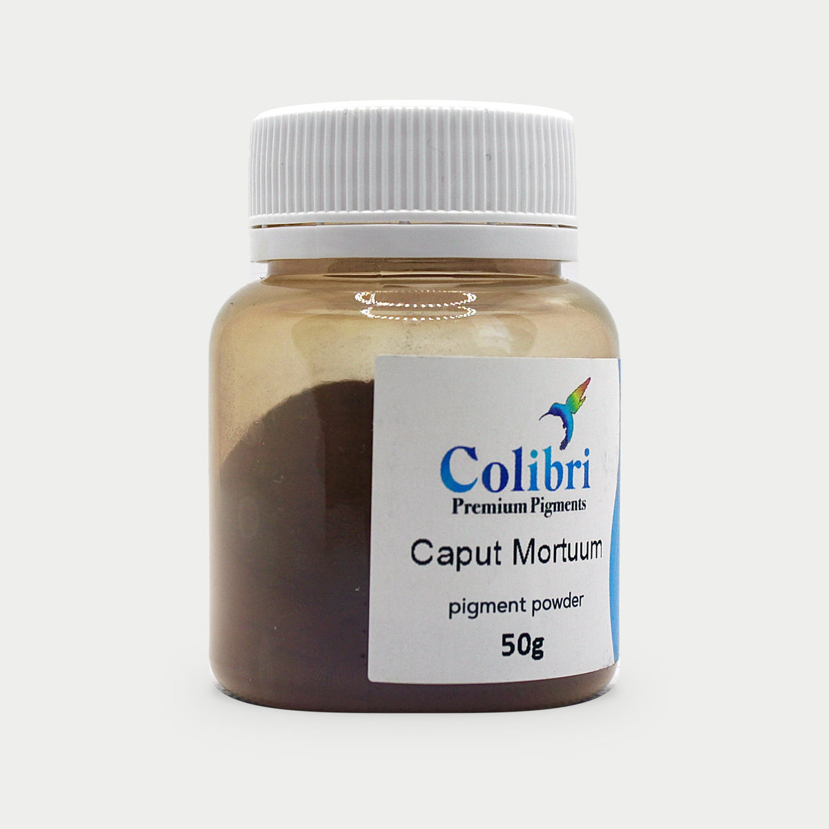 Caput mortuum pigment powder in a Colibri jar