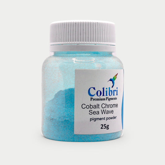 Cobalt Chrome Sea Wave pigment powder in a Colibri jar