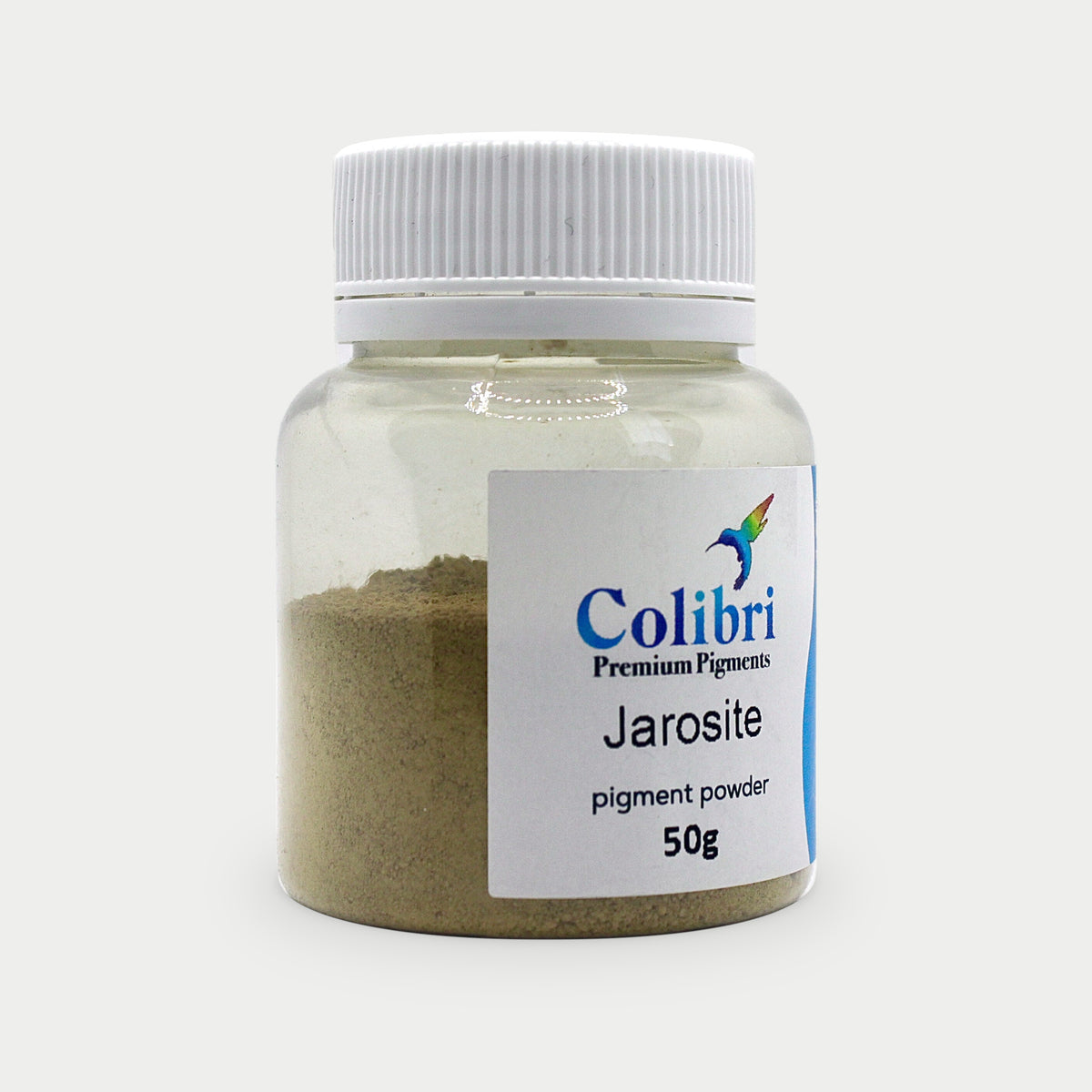 Jarosite pigment powder in a Colibri jar