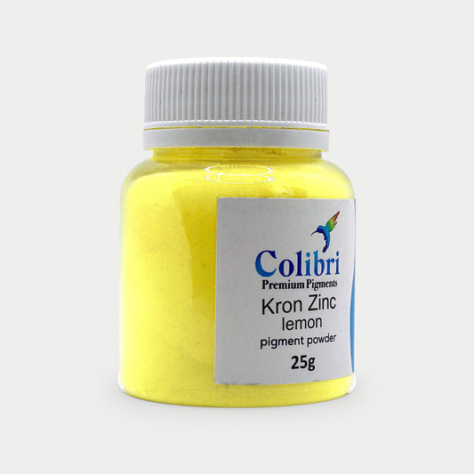 Kron zinc lemon pigment powder in a Colibri jar