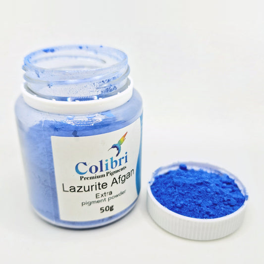 Lazurite Afgan Extra class pigment powder, open jar