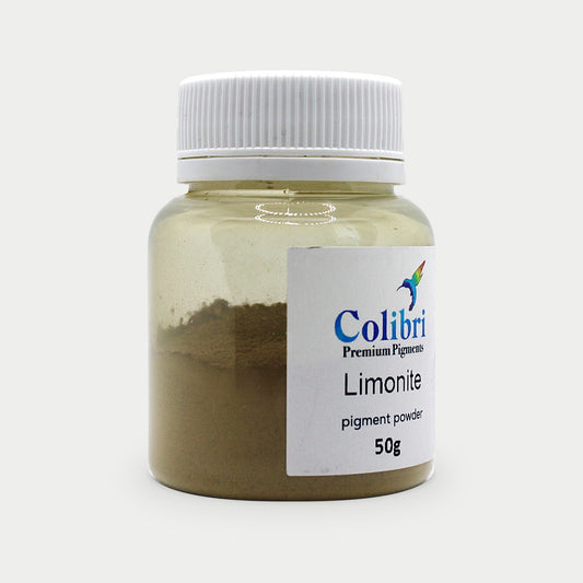 Limonite pigment powder in a Colibri jar