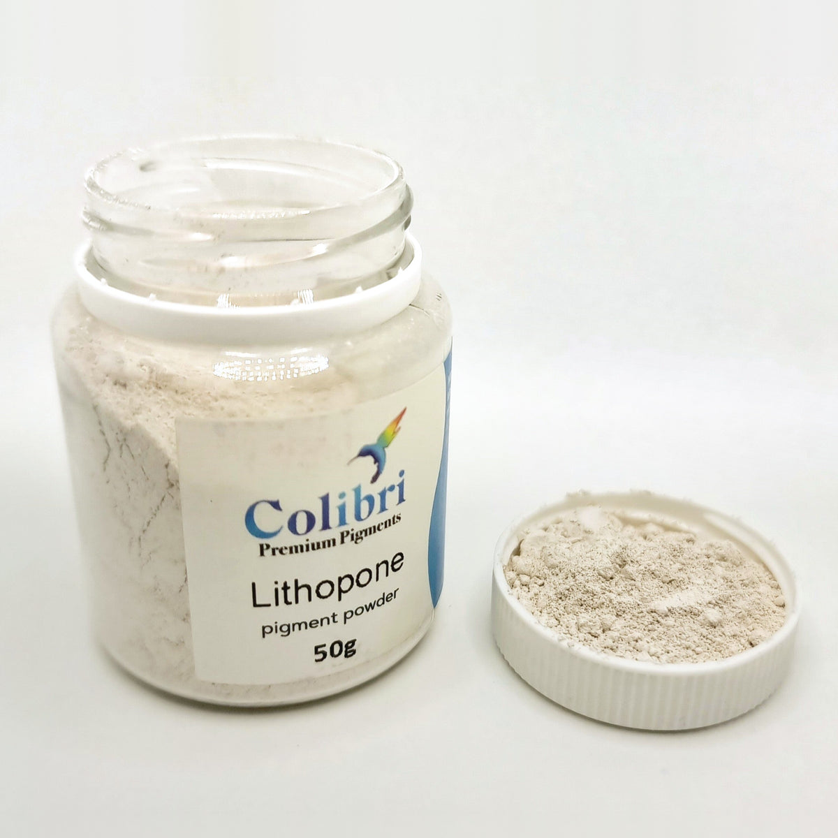 Lithopone pigment powder, open jar