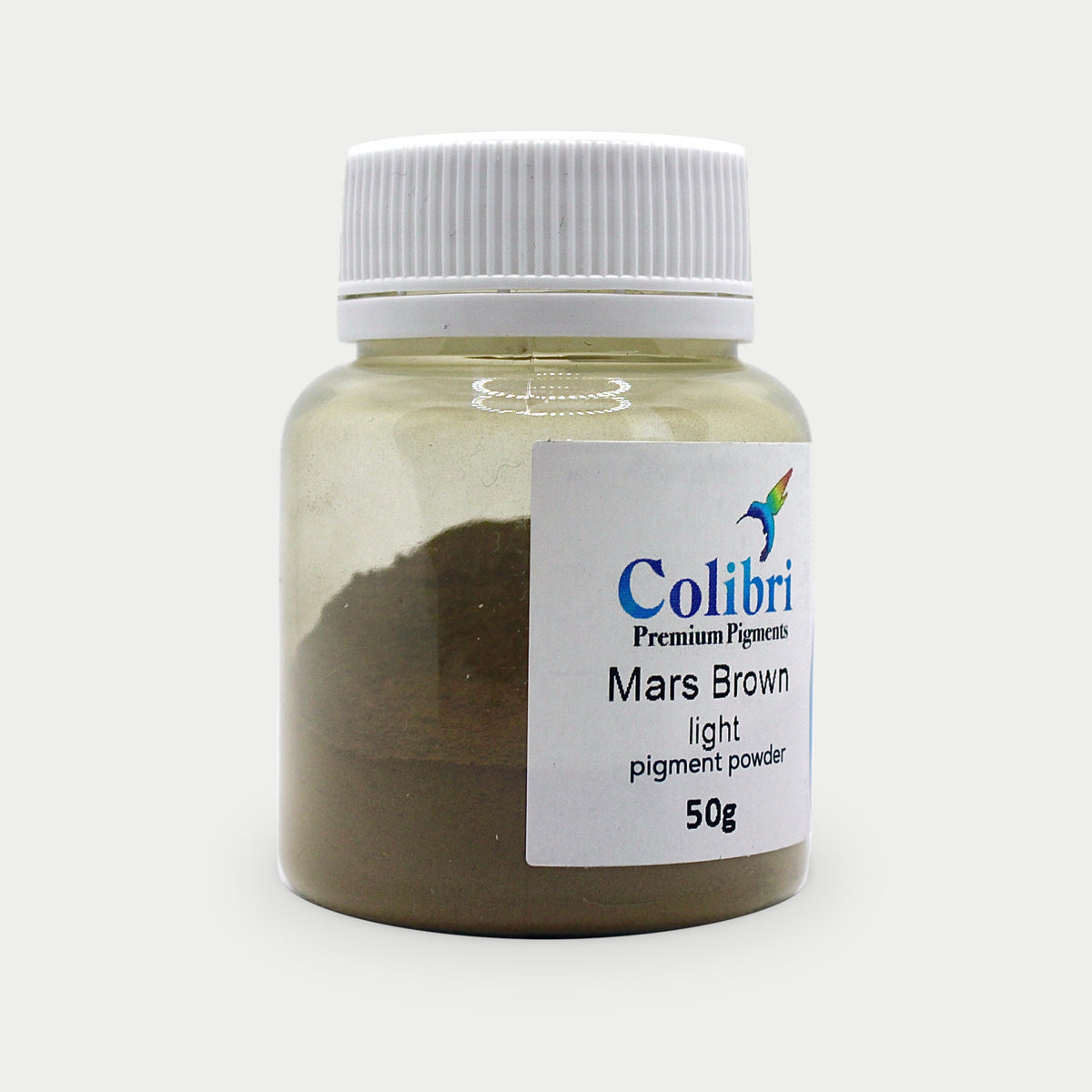 Mars brown light pigment powder in a Colibri jar