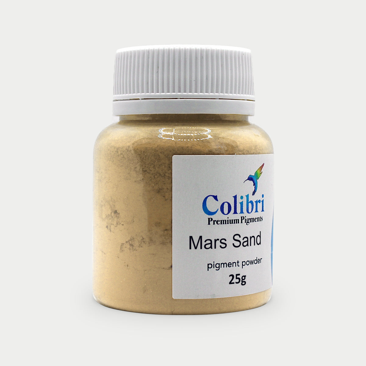 Mars sand pigment powder in a Colibri jar