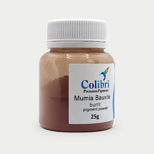 Mumia Bauxite burnt pigment powder in a Colibri jar