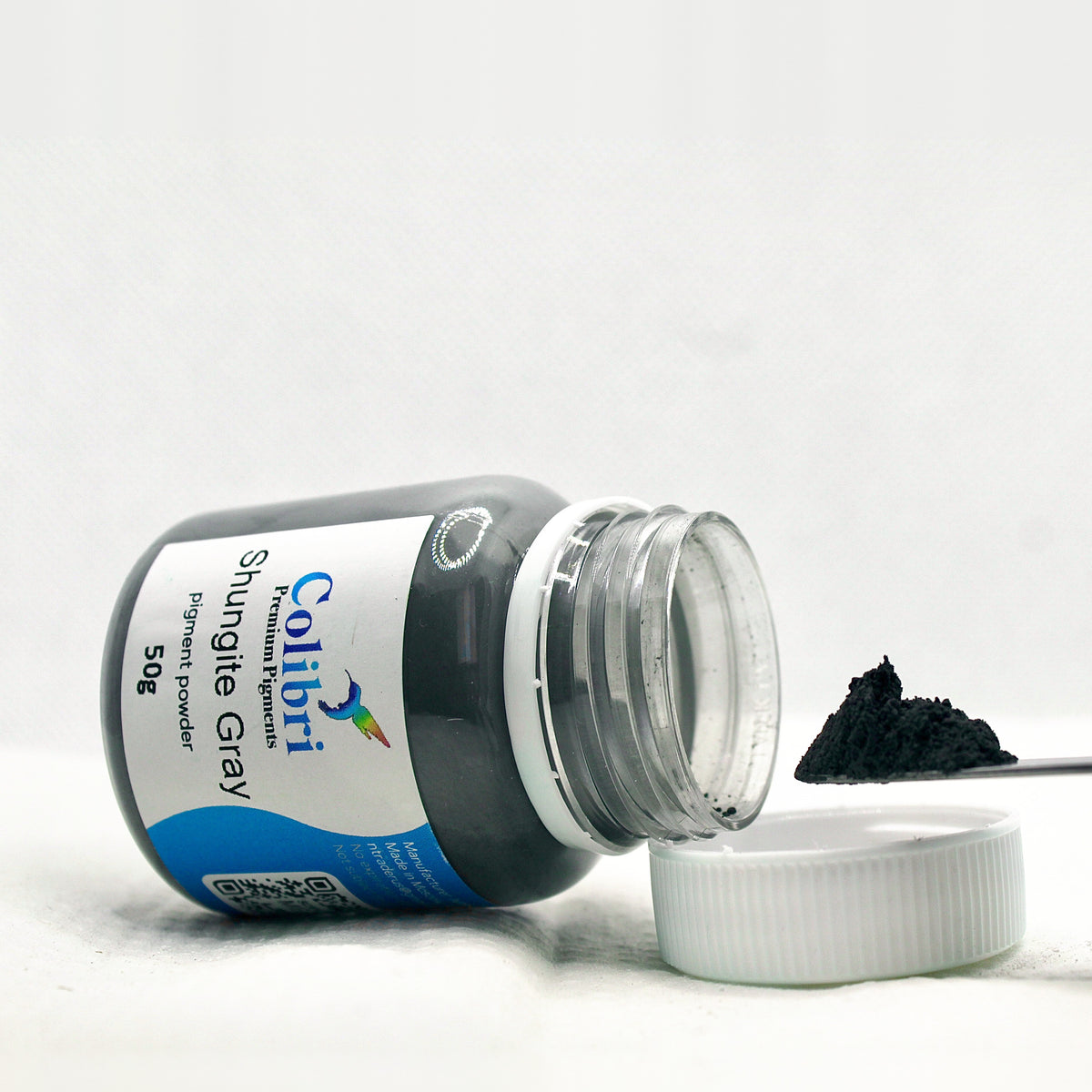 Shungite grey pigment powder, open jar