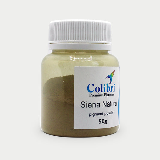 Siena natural pigment powder in a Colibri jar